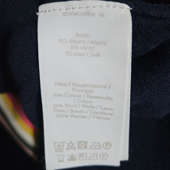 Boden Navy Cardigan with Multicolor Striped Cuffs Women's Size Xsmall - Picture 14 of 14